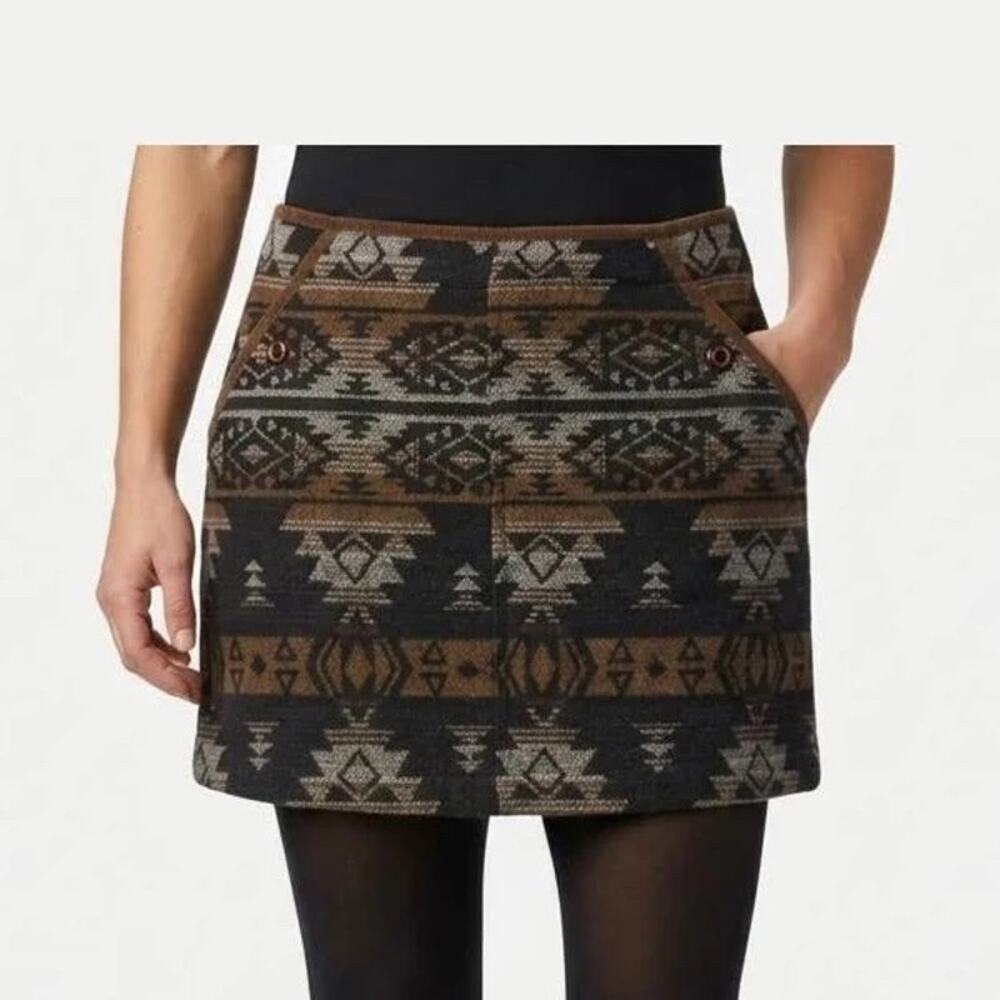 SKHOOP Patsy Wool Blend Mini Skirt Sz S Geometric Nordic Side Zip Gorpcore
